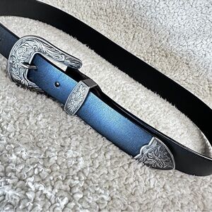 Black western Coastal Cowboy  belt ornate buckle faux leather. NWOT